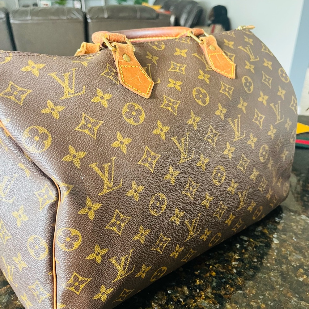 Louis Vuitton Speedy 35 Monogram Duffel Bag in Brown and Tan